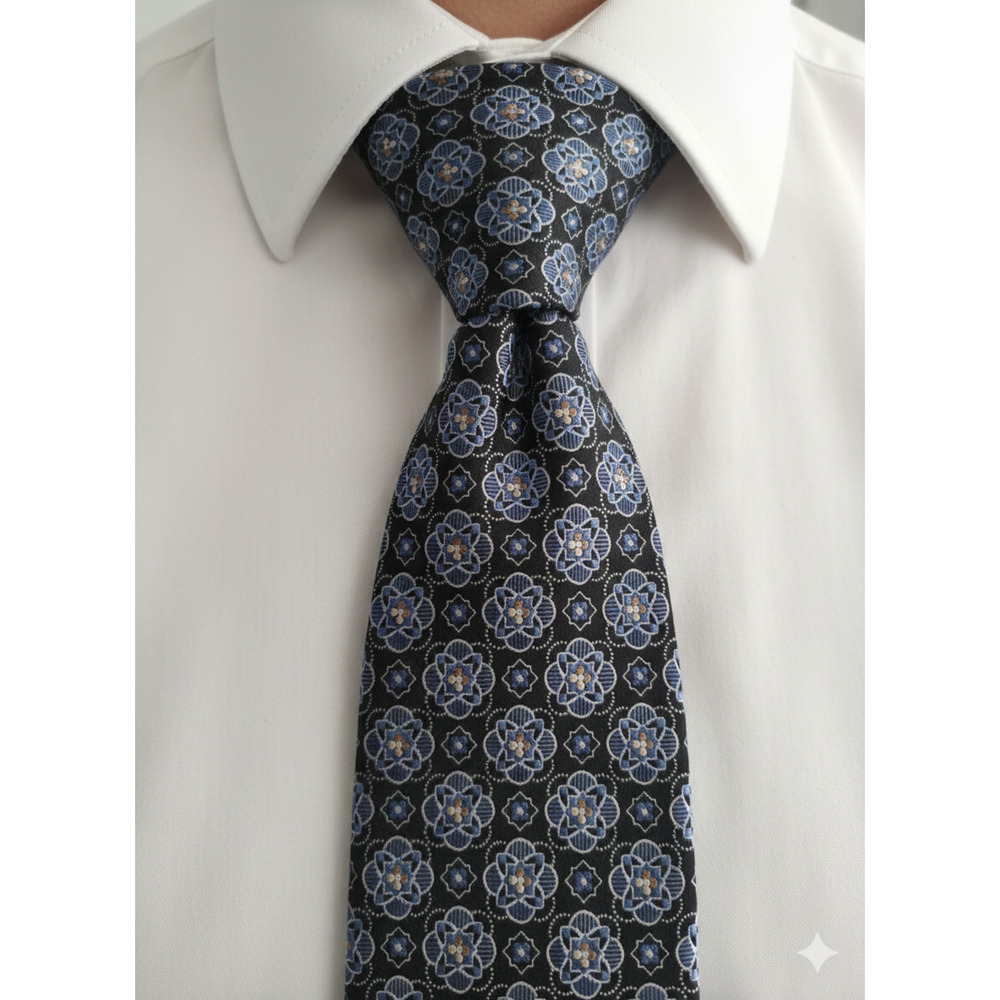 John Nordstrom black blue medallion silk tie - 59.5" - corpcore classic